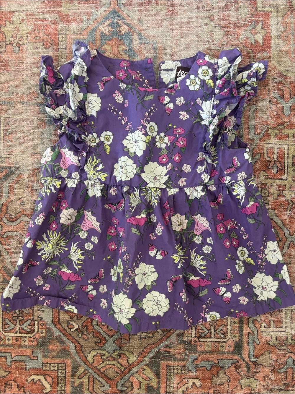 TEA collection Girls Purple LIBERTY Floral Ruffle Sleeve Top